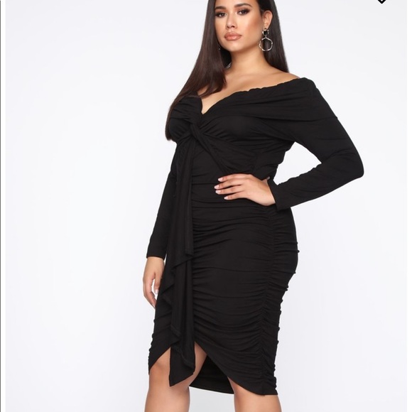 Midi Black Ruched Dress - Picture 4 of 4